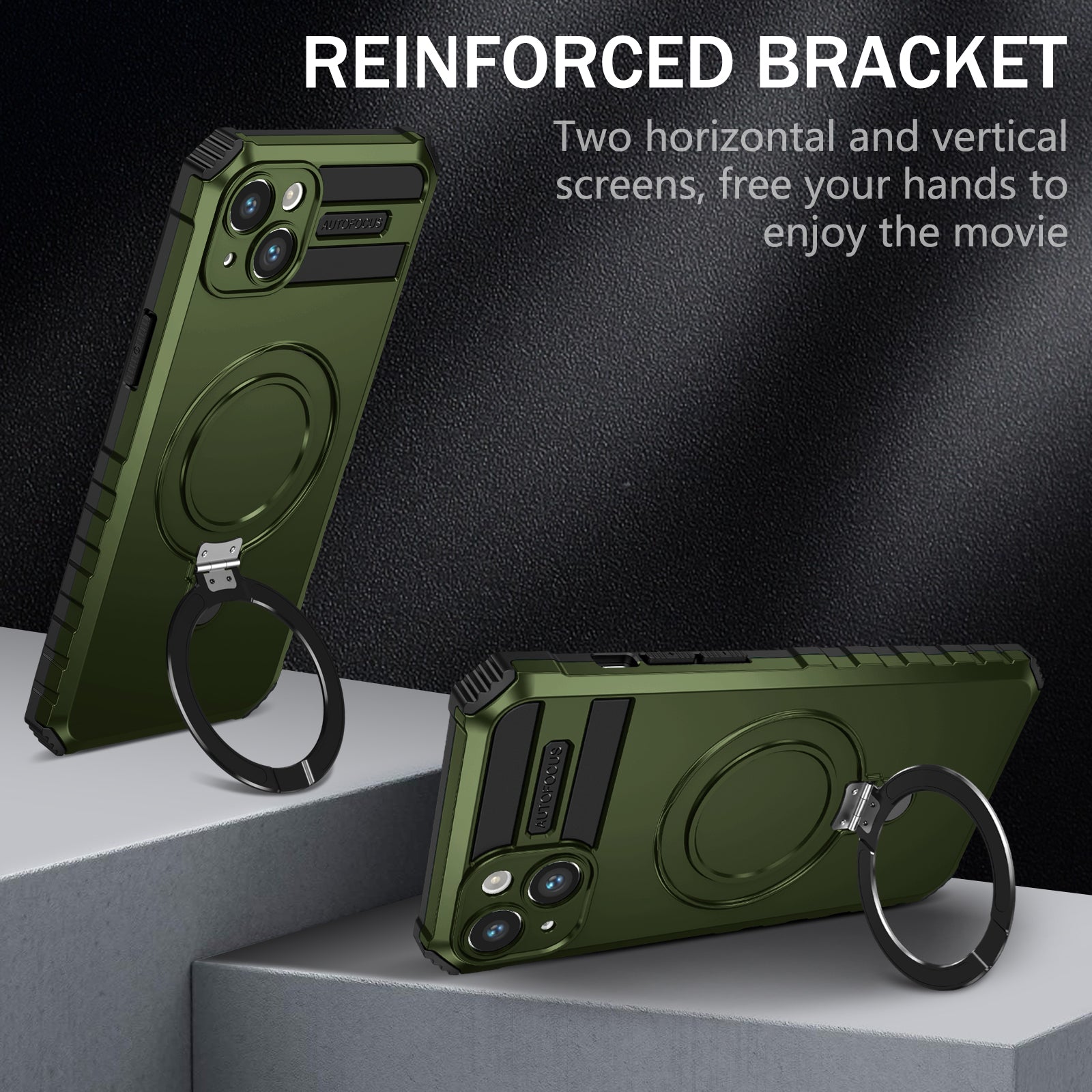 Compatible with MagSafe Charger Phone Cover for iPhone 14 Plus TPU+PC Kickstand Matte Phone Case - Blackish Green Compatible with MagSafe Charger Phone Cover for iPhone 14 Plus TPU+PC Kickstand Matte Phone Case - Blackish Green